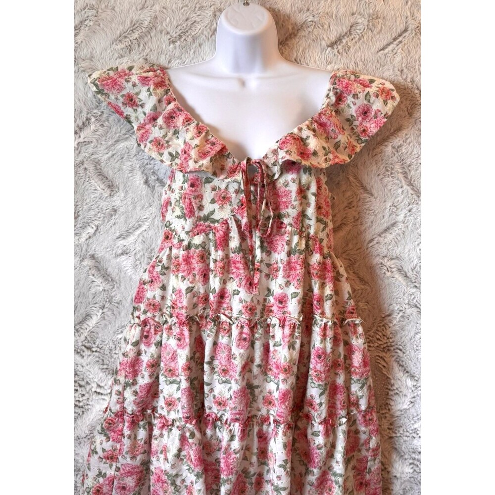 Just Me Dress Size Large Mini Floral Pink Lined Cottagecore Flutter Sleeve - Picture 4 of 16